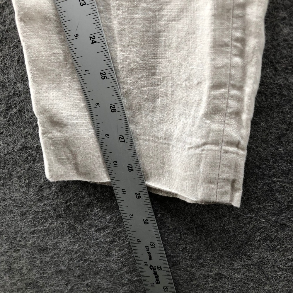 H&M Slim Fit Linen Trousers Mens 32R Beige Flat Front Casual Summer Beach Pants - Picture 7 of 9